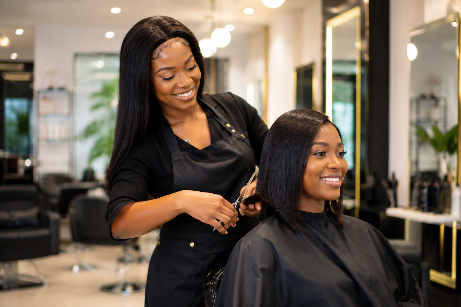 Signature haircut and styling at Veloura